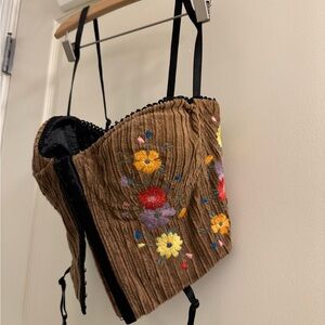 Danielle Guizio Brown Embroidered Floral Corset Top